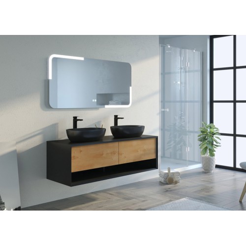 Meuble de salle de bain SANZA 1400 Noir et Bois Naturel