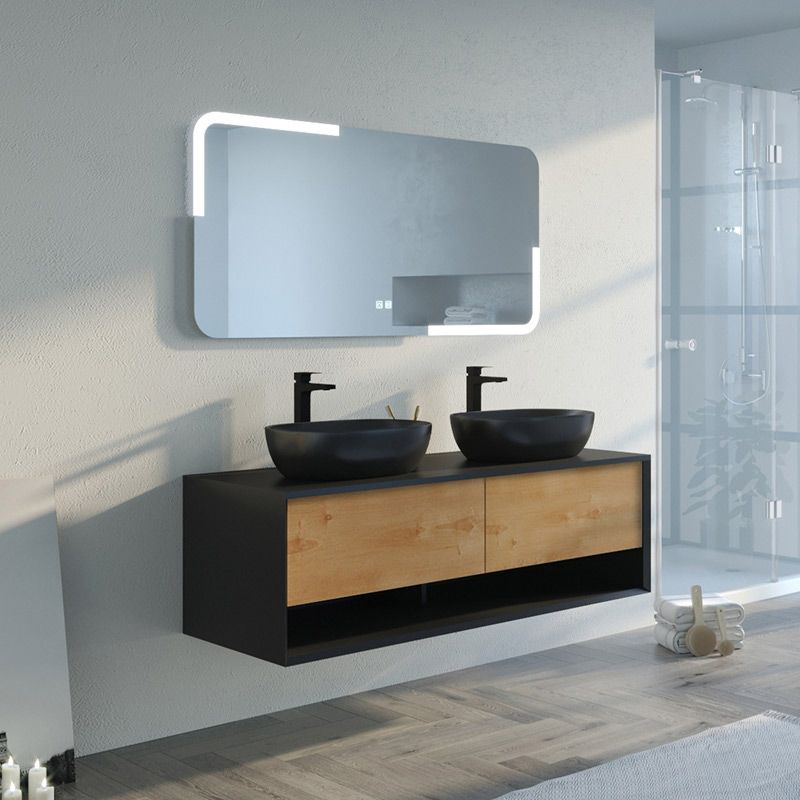 Meuble de salle de bain SANZA 1400 Noir et Bois Naturel