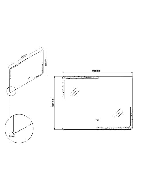 Dimensions Miroir rectangulaire à LED PRISMA_1000