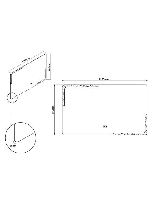 Plan et dimensions Miroir rectangulaire à LED PRISMA_1200