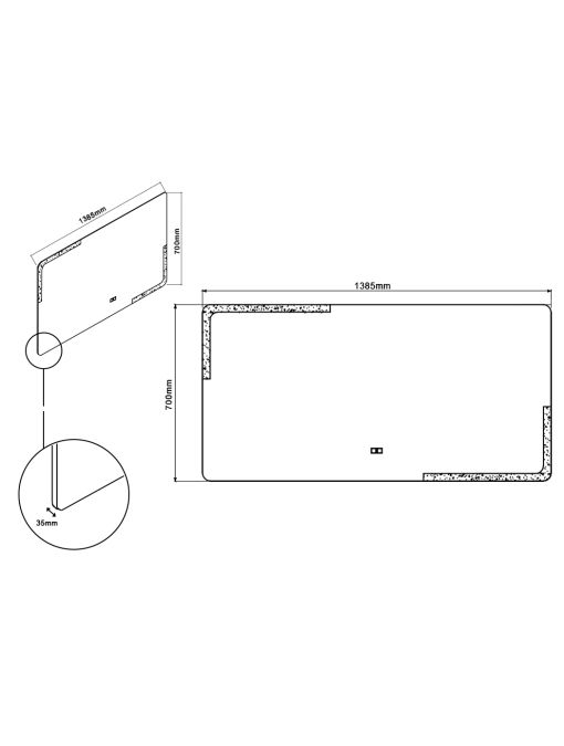 Dimensions Miroir rectangulaire à LED PRISMA_1400