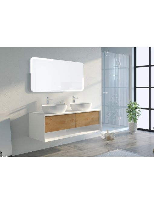 Meuble de salle de bain SANZA 1400 Blanc et Bois Naturel