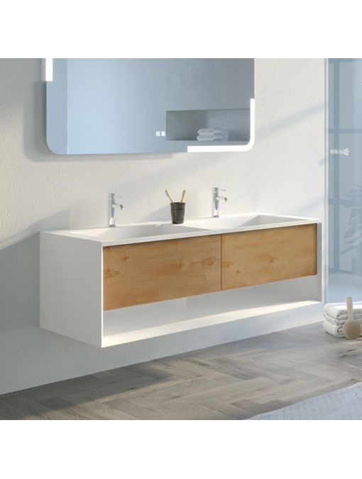 Meuble de salle de bain Portofino 1400 Blanc et Bois Naturel