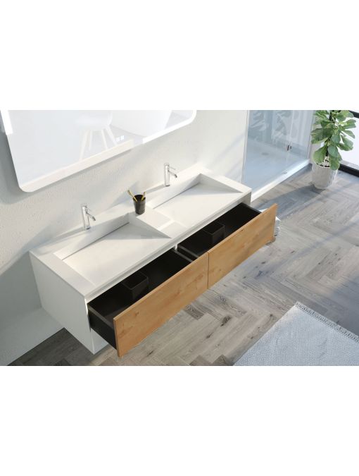 Meuble de salle de bain Portofino 1400 Blanc et Bois Naturel