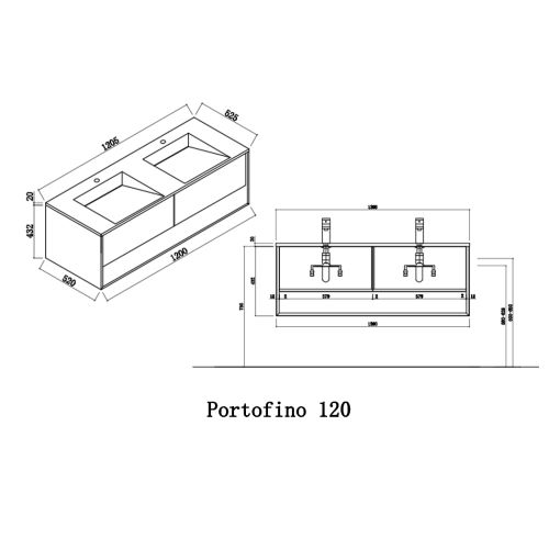 Ensemble de Meuble de salle de bain Portofino 1200 Noir et Bois Naturel