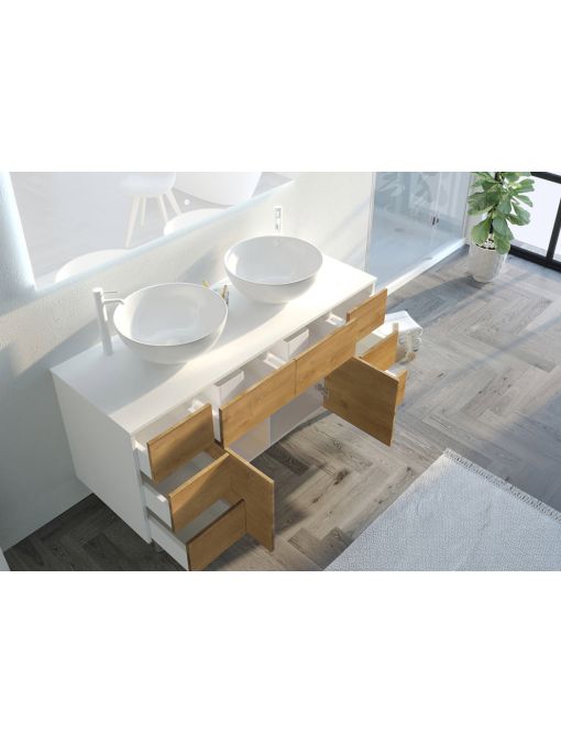 Meuble de salle de bain VERZINO Blanc mat et Bois Naturel