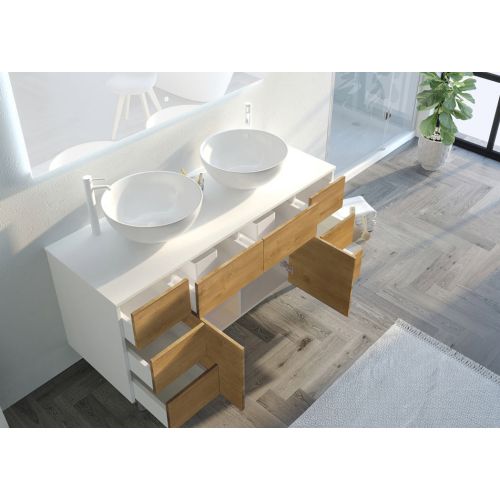 Meuble sans miroir de salle de bain VERZINO Blanc mat et Bois Naturel