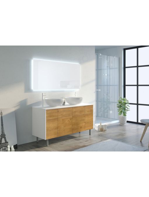 Meuble seul de salle de bain VERZINO Blanc mat et Bois Naturel