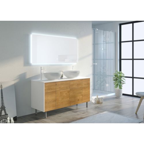 Meuble sans miroir de salle de bain VERZINO Blanc mat et Bois Naturel