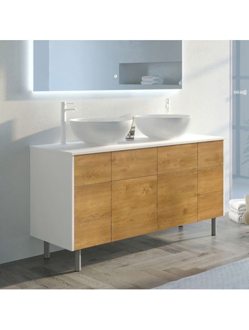 Meuble sans miroir de salle de bain VERZINO Blanc mat et Bois Naturel