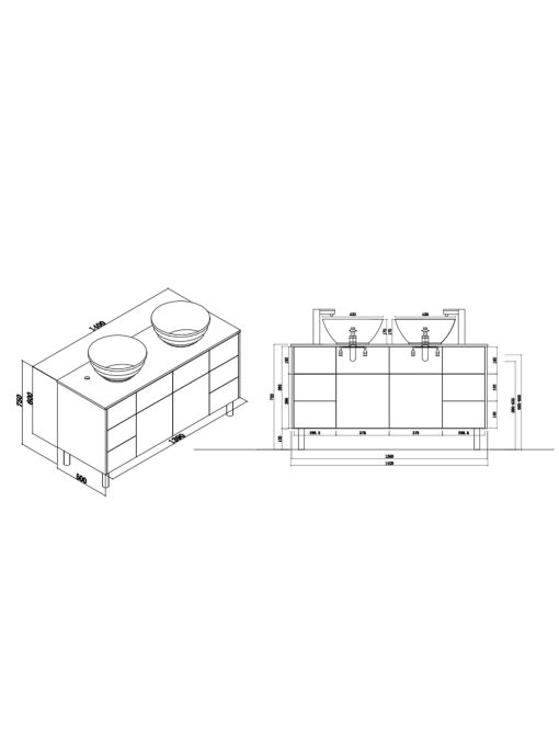 Dimensions Meuble VERZINO Blanc mat et Bois Naturel sans miroir