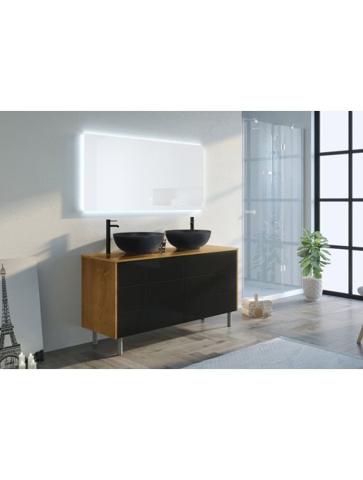 Meuble de salle de bain VERZINO Bois Naturel et Noir Mat