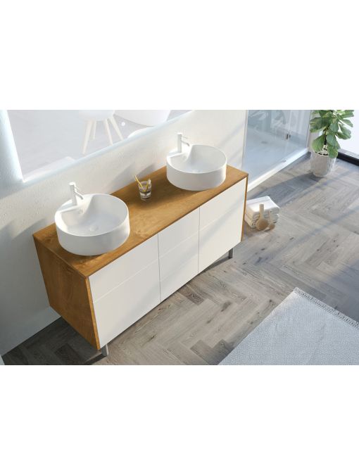 Meuble double vasque VENEZIA Bois Naturel et Blanc mat