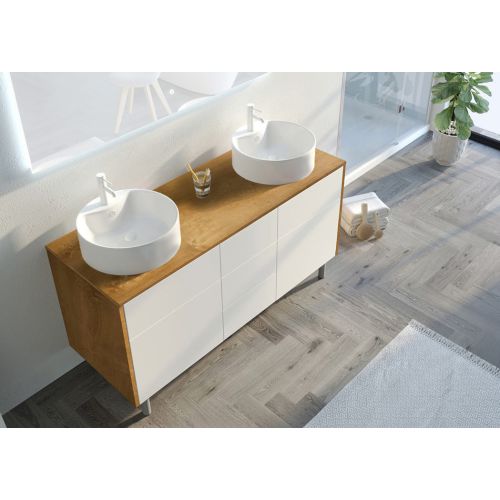 Meuble double vasque VENEZIA Bois Naturel et Blanc mat