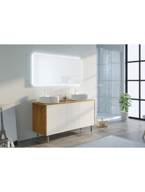 Meuble double vasque VENEZIA Bois Naturel et Blanc mat