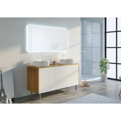 Meuble double vasque VENEZIA Bois Naturel et Blanc mat