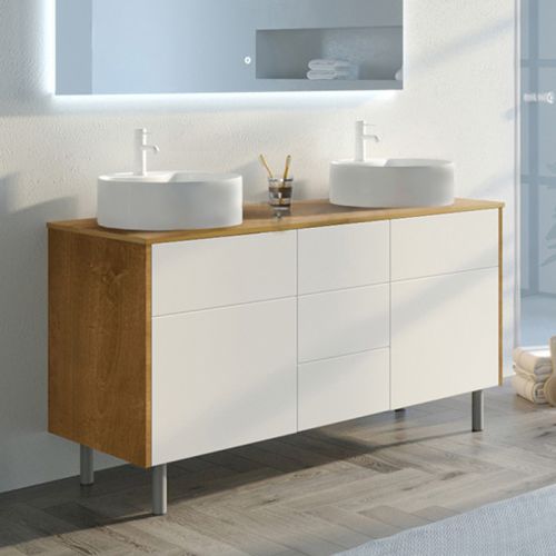 Meuble double vasque VENEZIA Bois Naturel et Blanc mat