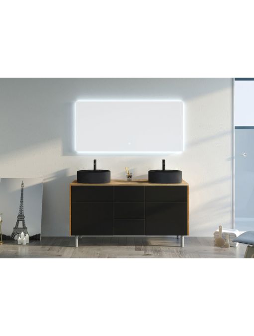 Meuble double vasque VENEZIA Bois Naturel et Noir mat