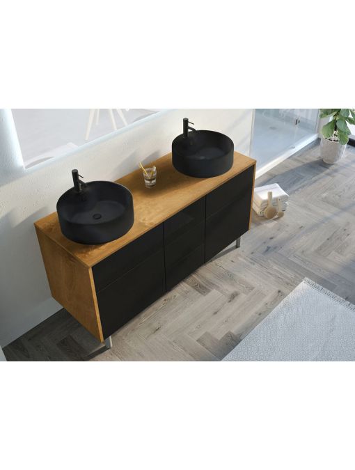 Meuble double vasque VENEZIA Bois Naturel et Noir mat