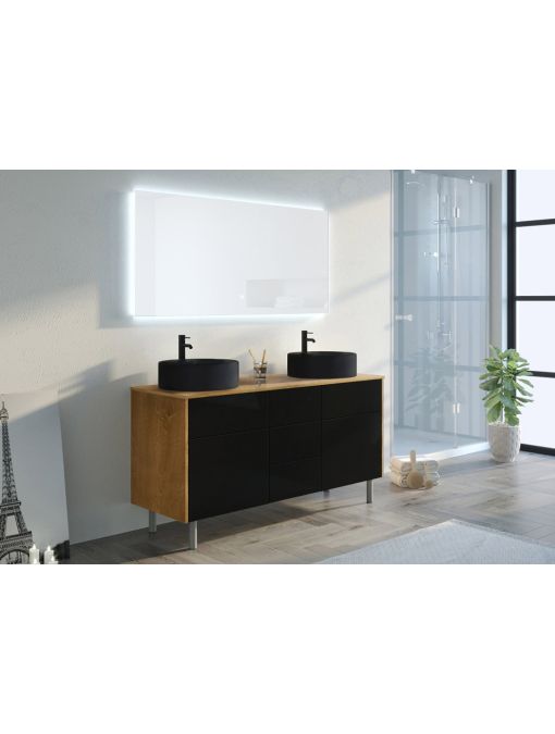 Meuble double vasque VENEZIA Bois Naturel et Noir mat