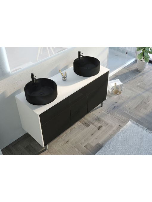 Meuble double vasque VENEZIA Blanc mat et Noir mat