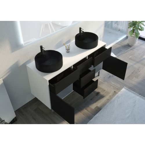 Meuble double vasque VENEZIA Blanc mat et Noir mat