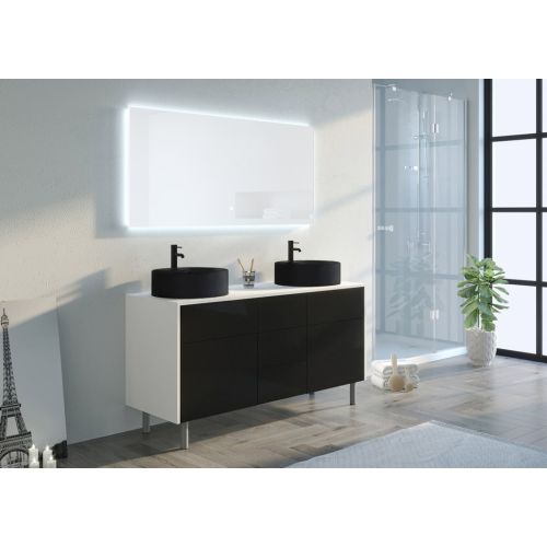 Meuble double vasque VENEZIA Blanc mat et Noir mat