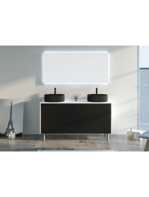 Meuble double vasque VENEZIA Blanc mat et Noir mat