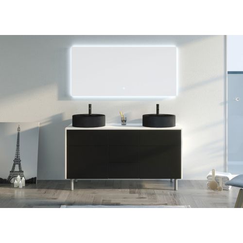 Meuble double vasque VENEZIA Blanc mat et Noir mat