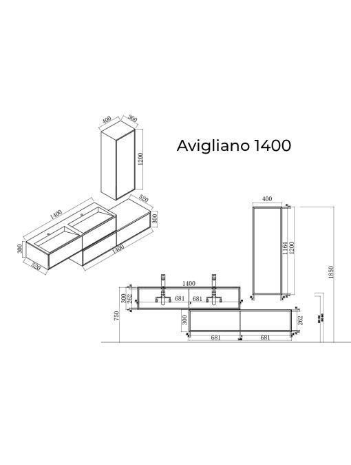 Plan Meuble de salle de bain Avigliano 1400 blanc