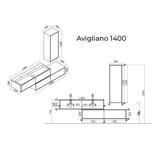 Meuble de salle de bain Avigliano 1400 noir