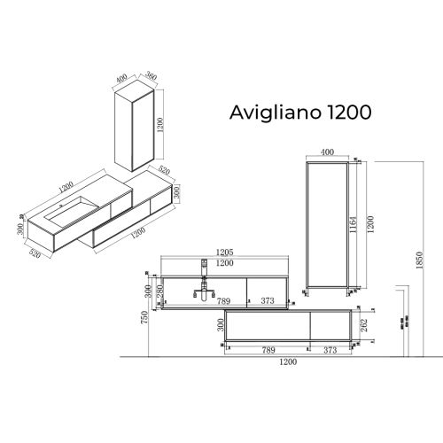 Meuble de salle de bain Avigliano 1200 noir