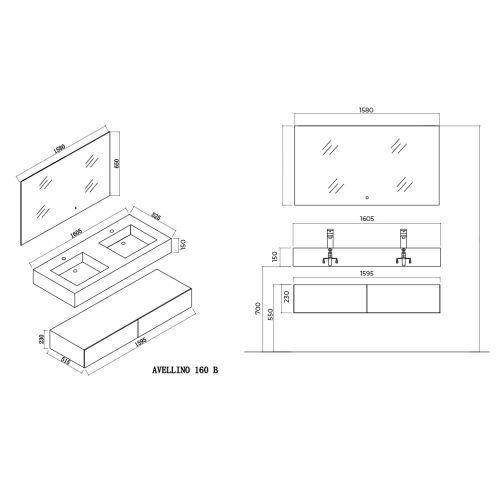 Meuble Design de salle de bain AVELLINO-1600 Blanc