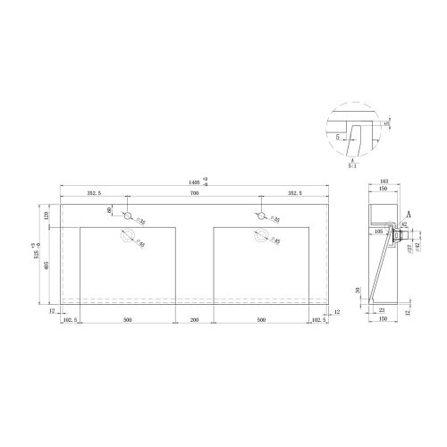 Meuble de salle de bain FLORENTINO 140cm Noir mat