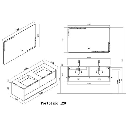 Meuble de salle de bain Portofino 1200 Blanc et Bois Naturel