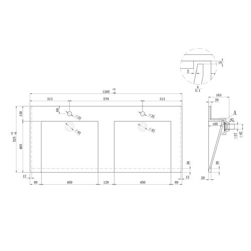 Ensemble de Meuble de salle de bain Portofino 1200 Noir et Bois Naturel