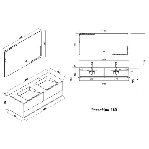 Meuble de salle de bain Portofino 1600 ensemble Blanc et Bois Naturel