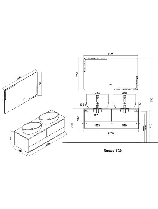 Plan Meuble de salle de bain SANZA 1200 Blanc et Bois Naturel