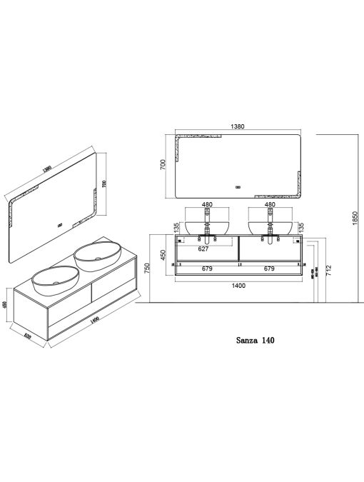 Plan Meuble de salle de bain SANZA 1400 Blanc et Bois Naturel