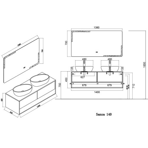 Meuble de salle de bain SANZA 1400 Blanc et Bois Naturel