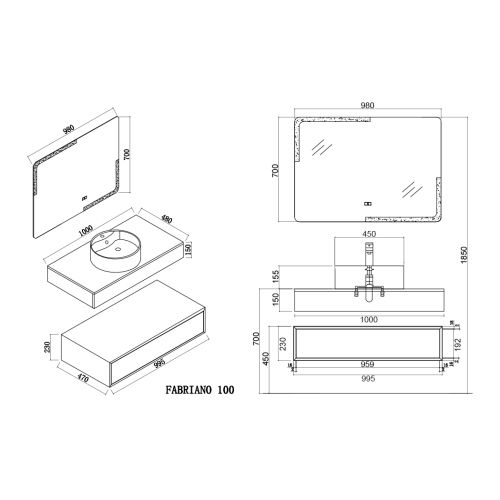 Meuble lumineux pour de salle de bain | FABRIANO 1000 Blanc mat