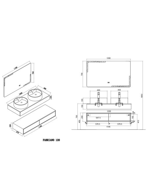 Plan Meuble de salle de bain FABRIANO 1200 Blanc mat