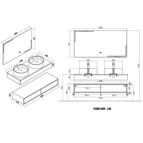 Magnifique Meuble de salle de bain FABRIANO 1400 blanc mat