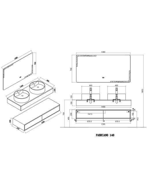 Plan Meuble de salle de bain FABRIANO 1400 Noir mat