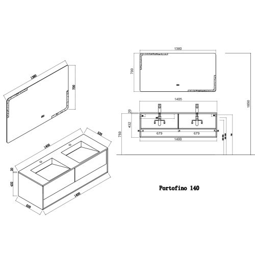 Meuble de salle de bain Portofino 1400 Blanc