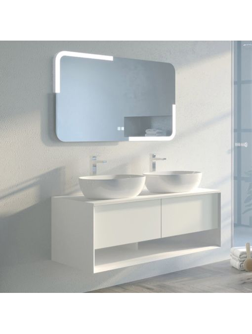 Meuble double vasque de salle de bain SANZA 1200 Blanc