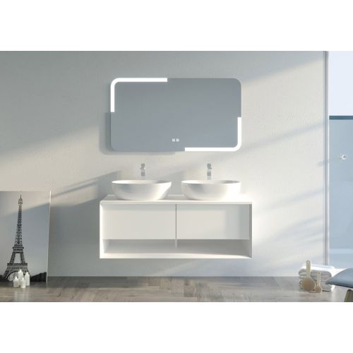 Meuble double vasque de salle de bain SANZA 1200 Blanc