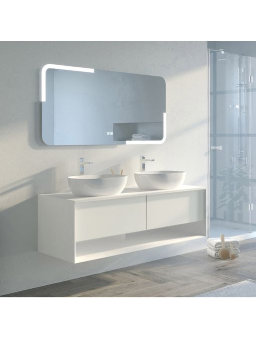 Meuble double vasque de salle de bain SANZA 1400 Blanc