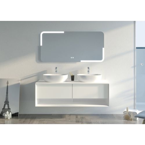 Meuble double vasque de salle de bain SANZA 1400 Blanc