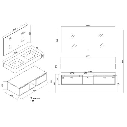 Meuble Design de salle de bain ROMANZA_1600 Blanc